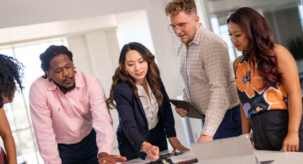 Students in University of the Pacific's Master of Business Administration program work together on an MBA project